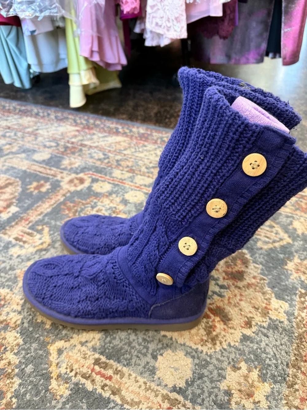 UGG Cardy Knit Button Boots Indigo Purple Women’s 7